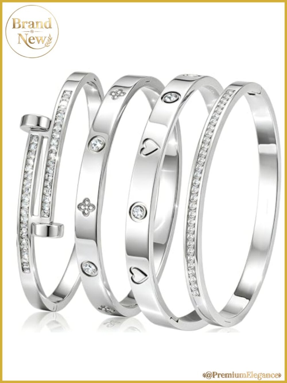 18K Gold Plated Stainless Steel Stackable Bangle Bracelet Set for Women,